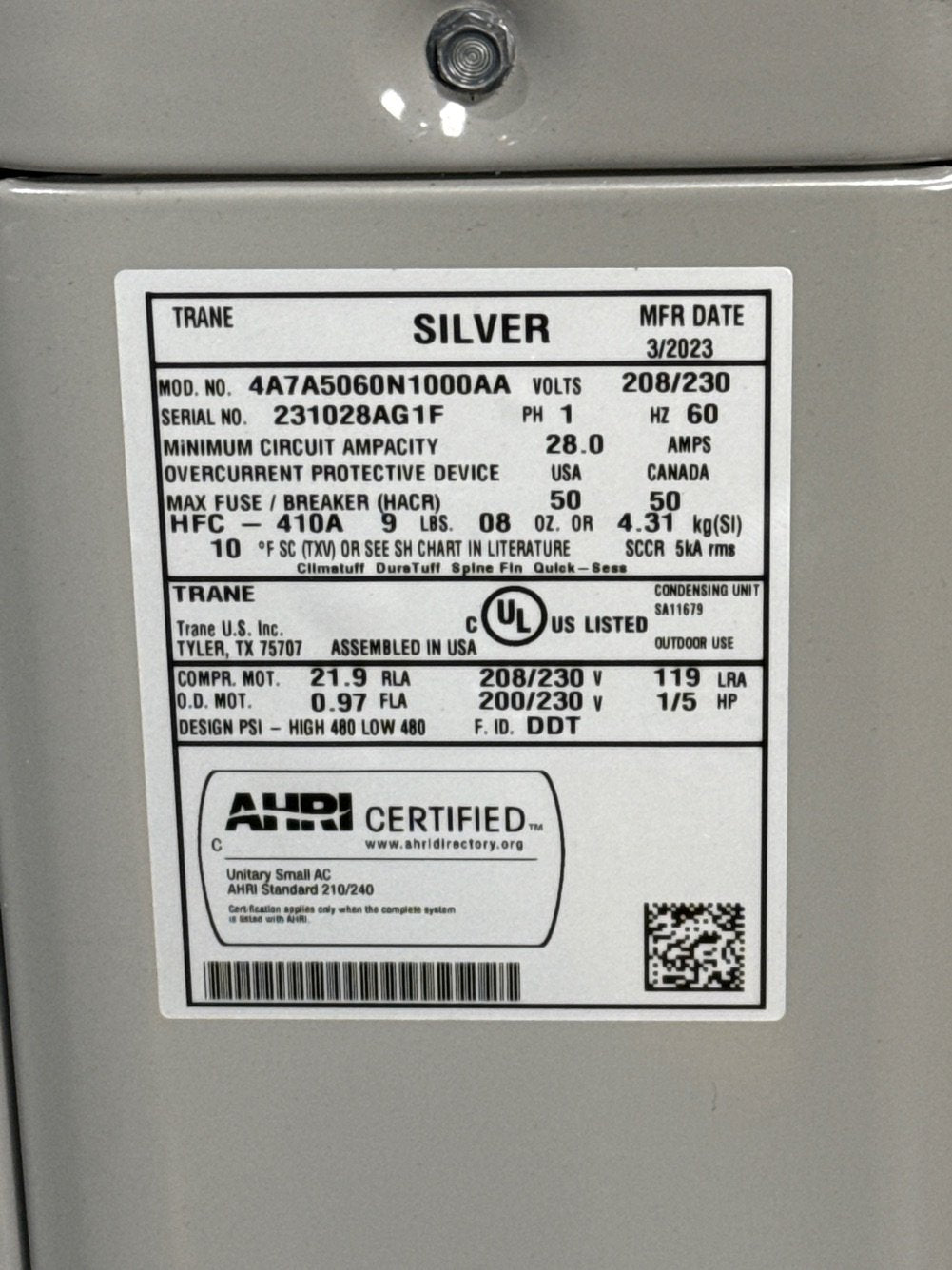 5 Ton Single-Stage Split-System Air Conditioner 208-230/60/1 R410A 15 SEER