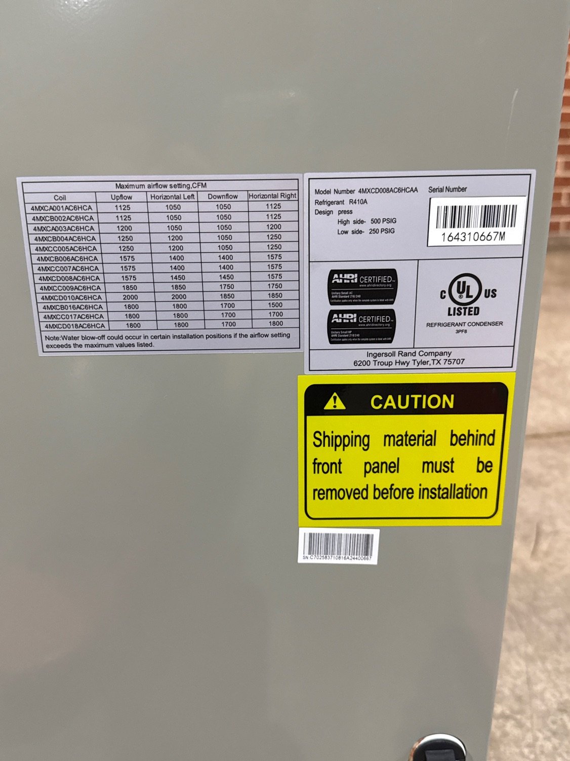 3.5-4 Ton AC/HP Multiposition Cased A Coil, R410A CFM 1758
