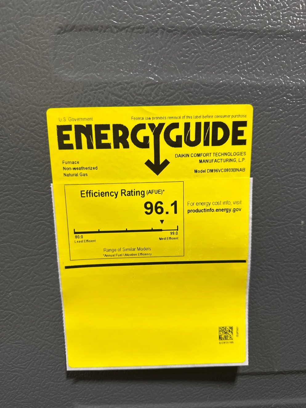 80,000 BTU Low NOx Two-Stage Up/Horz ECM Var Spd Comm Compatible Gas Furnace 96% 115/60/1 CFM: 1536