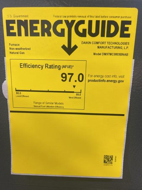 80,000 BTU Modulating Up/Horz ECM Variable Speed Communicating Gas Furnace 97% 115/60/1 CFM: 1536