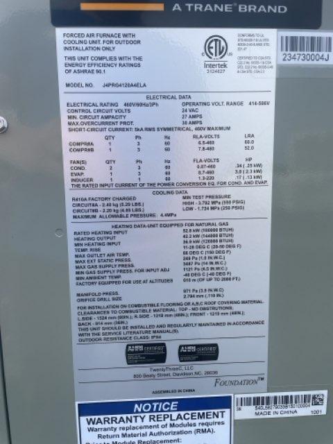 10 Ton Two-Stage Convertible Natural Gas/Electric Packaged Unit, 11.2 EER, 460/60/3, R410A