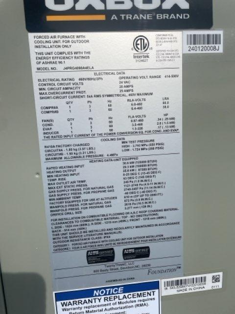 7.5 Ton Two-Stage Convertible Natural Gas/Electric Packaged Unit, 11.2 EER, 460/60/3, R410A