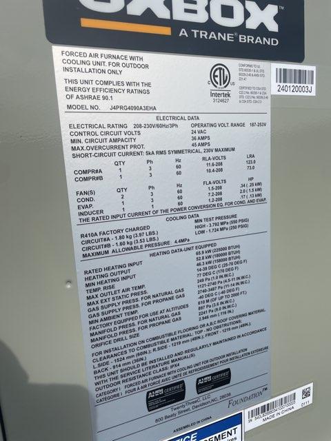 7.5 Ton Two-Stage Convertible Natural Gas/Electric Packaged Unit, 11.2 EER, 208-230/60/3, R410A