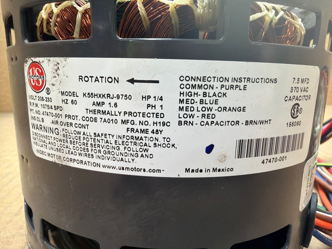 1/4 HP Blower Motor 208-230/60/1 1075 Rpm 4 Speed