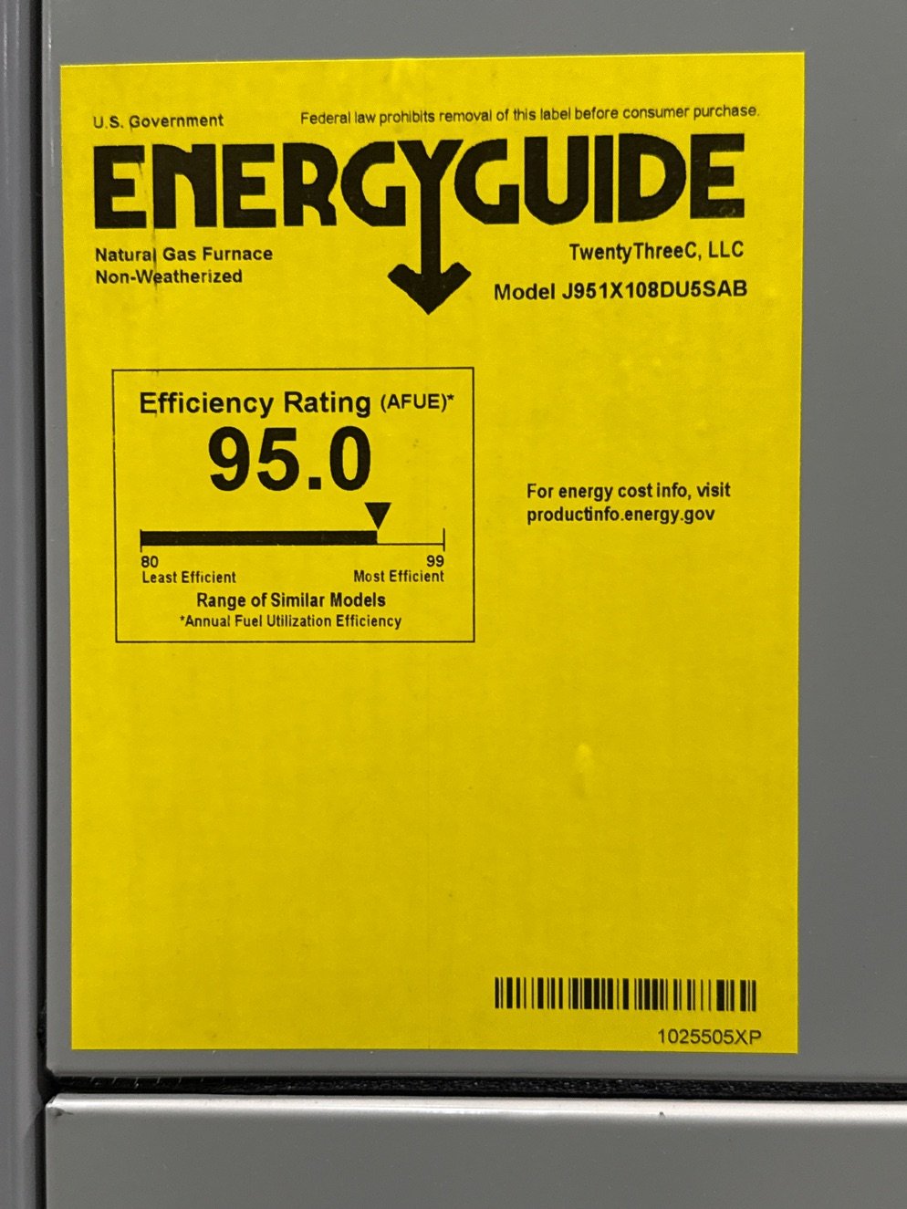 108,000 BTU Single-Stage Upflow/Horizontal ECM Multi Speed Gas Furnace 95% AFUE 115/60/1 CFM: 1935