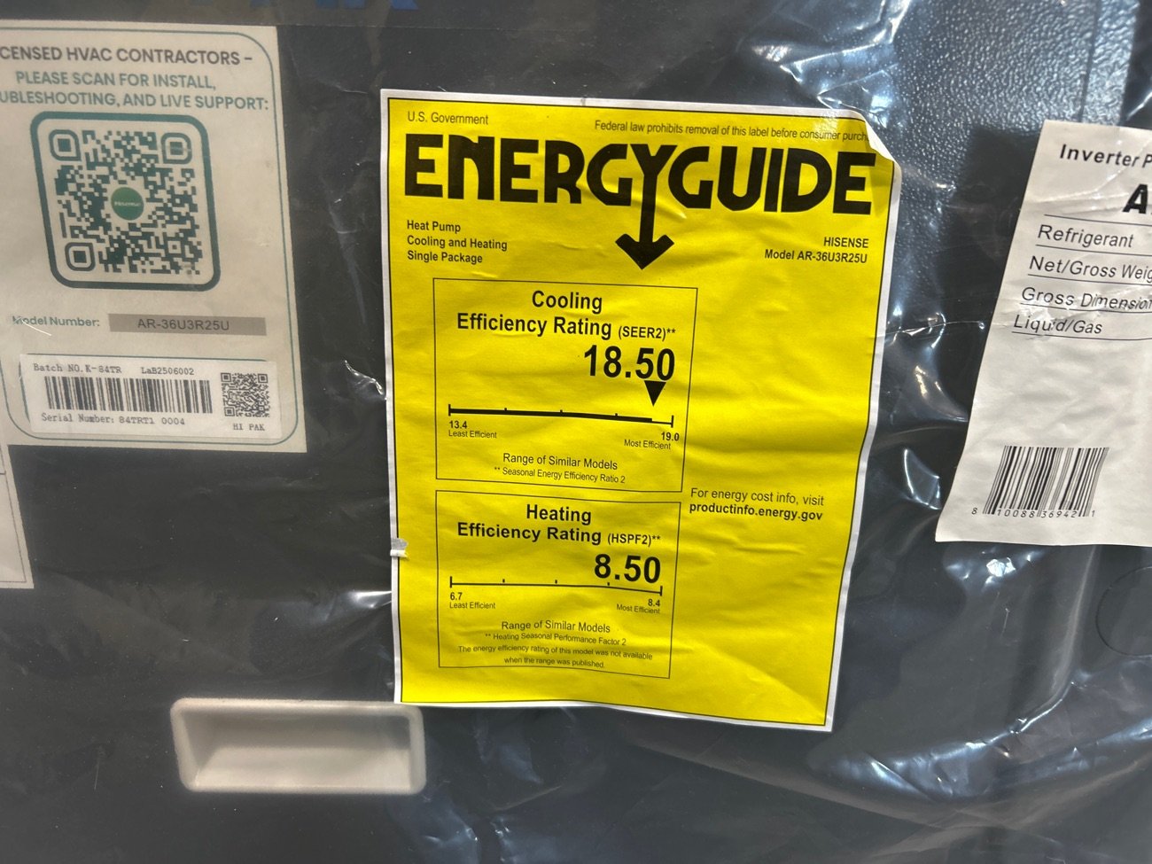 3 Ton Inverter Convertible Packaged Heat Pump Unit, 18.5 SEER2, 208-230/60/1, R32