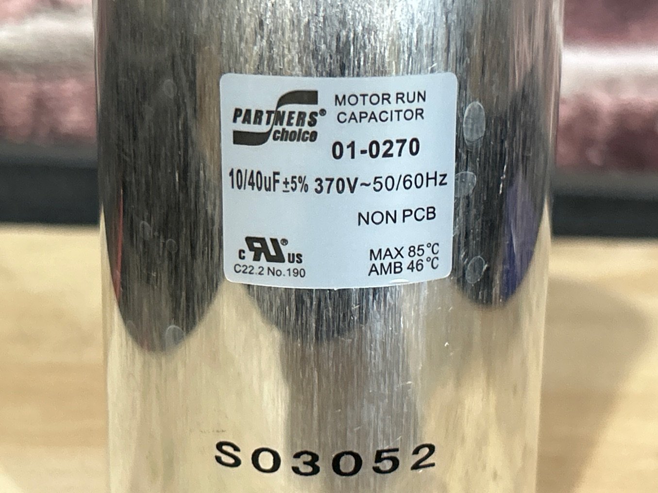370 Vac, 40+10MFD 50/60 Hz, Round Capacitor