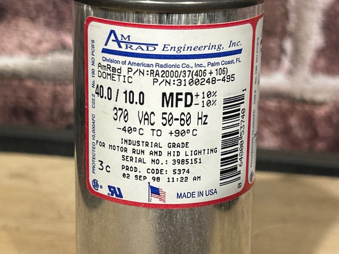 370 Vac, 40+10MFD 50/60 Hz, Round Capacitor