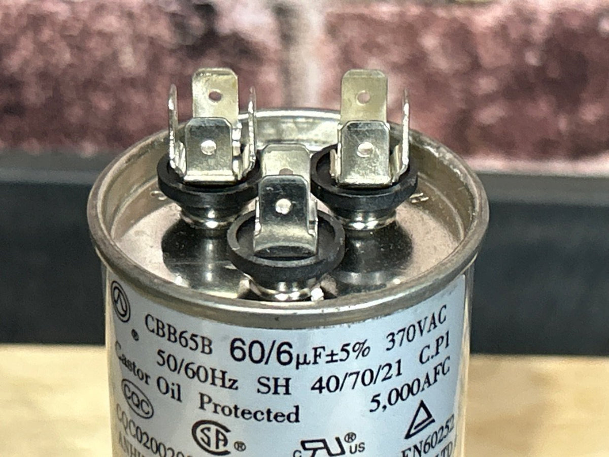 370 Vac, 60+6MFD 50/60 Hz, Round Capacitor