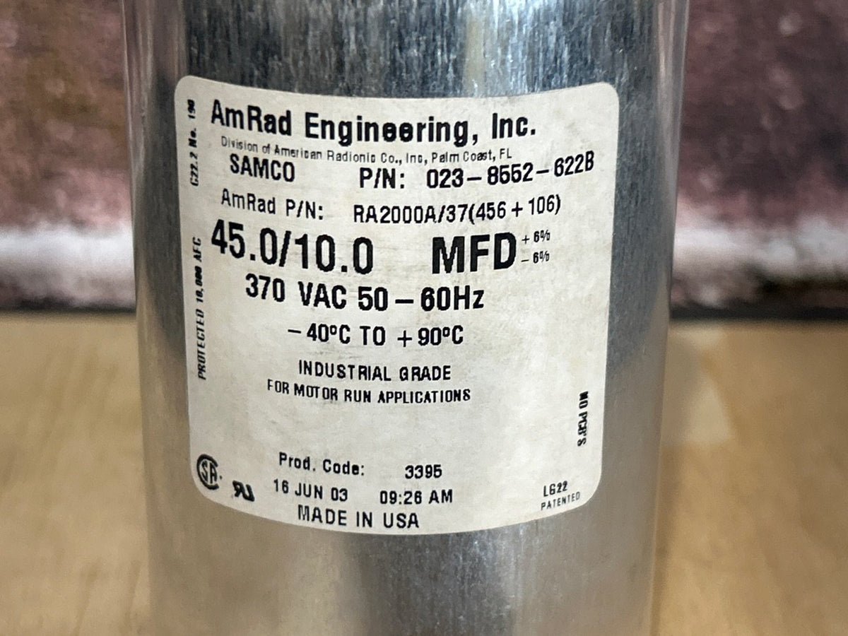 370 Vac, 45+10MFD 50/60 Hz, Round Capacitor