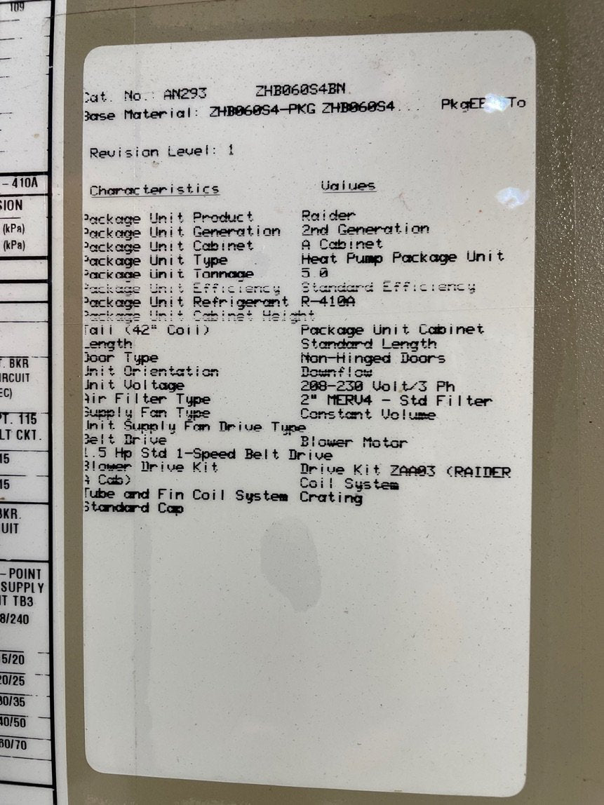 5 Ton Single-Stage Convertible Packaged Heat Pump Unit, 208/230/60/3, R410A