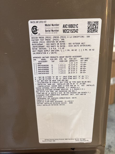 1.5 Ton AC/HP ECM Communicating Multiposition Air Handler 208-230/60/1 R-410A CFM 600
