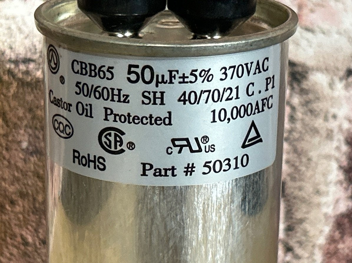 370 Vac, 50MFD 50/60 Hz, Round Capacitor