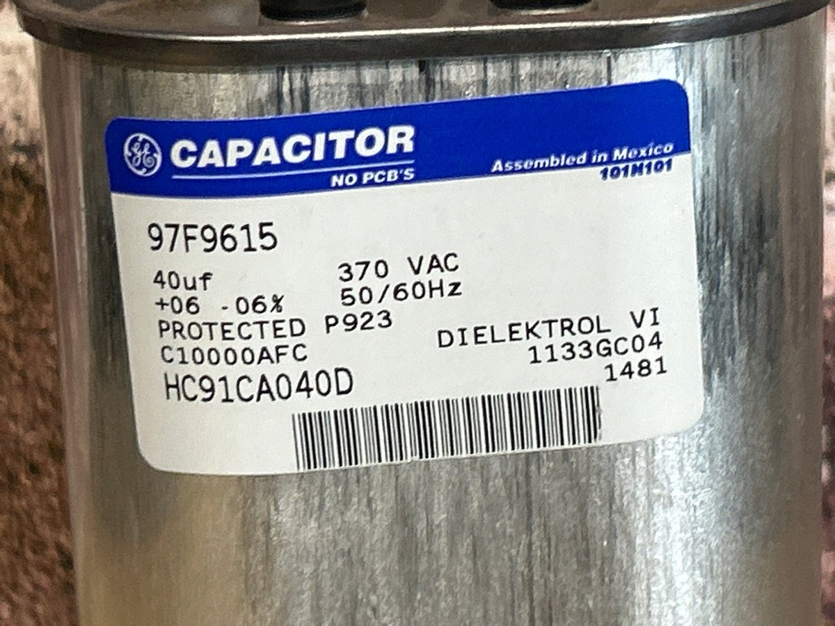 370 Vac, 40MFD 50/60 Hz, Oval Capacitor