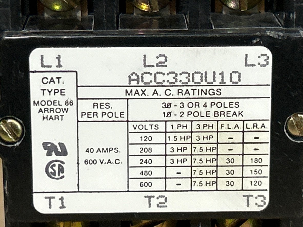 24 V, 50/60 Hz, 30 Amps 3 Pole Contactor