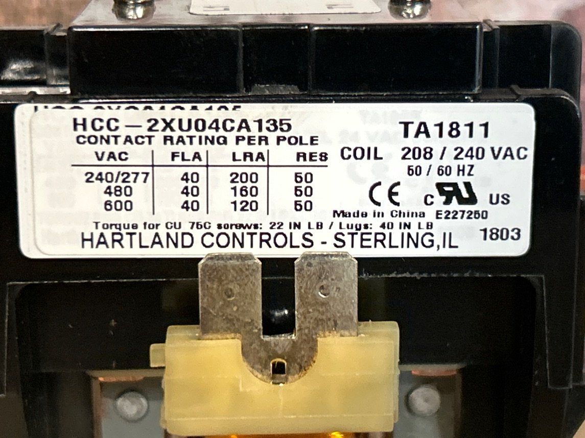 208/240 V, 50/60 Hz, 40 Amps 2 Pole Contactor