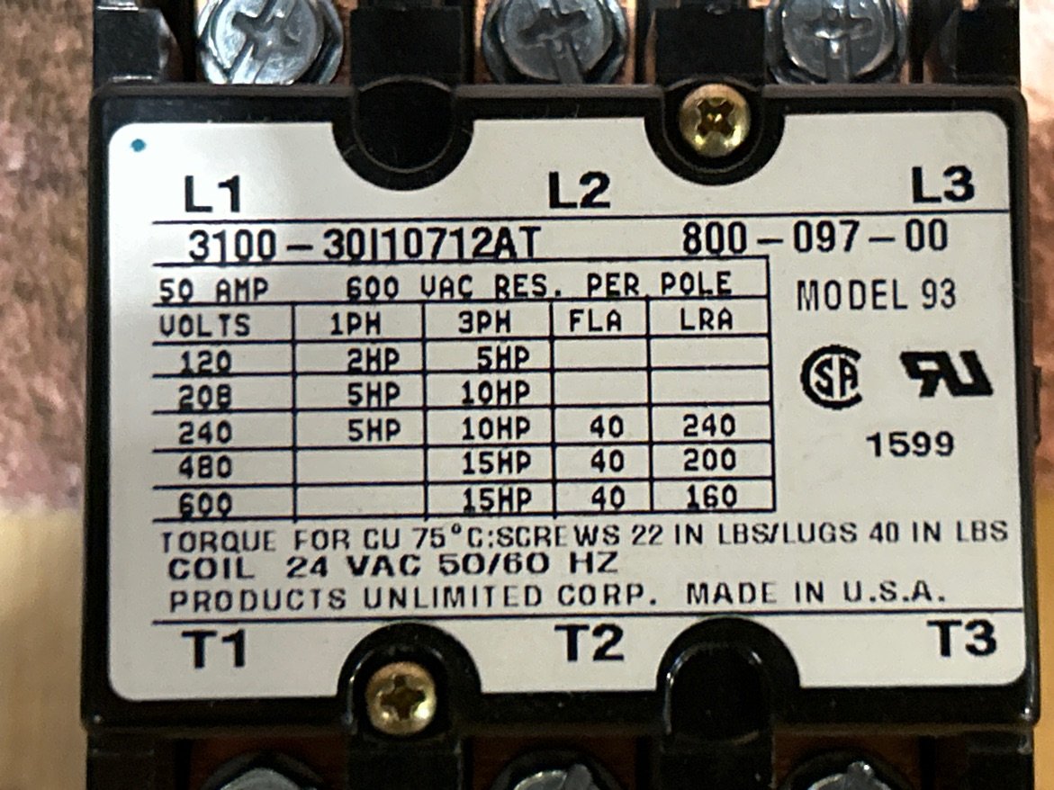 24 V, 50/60 Hz, 40 Amps 3 Pole Contactor
