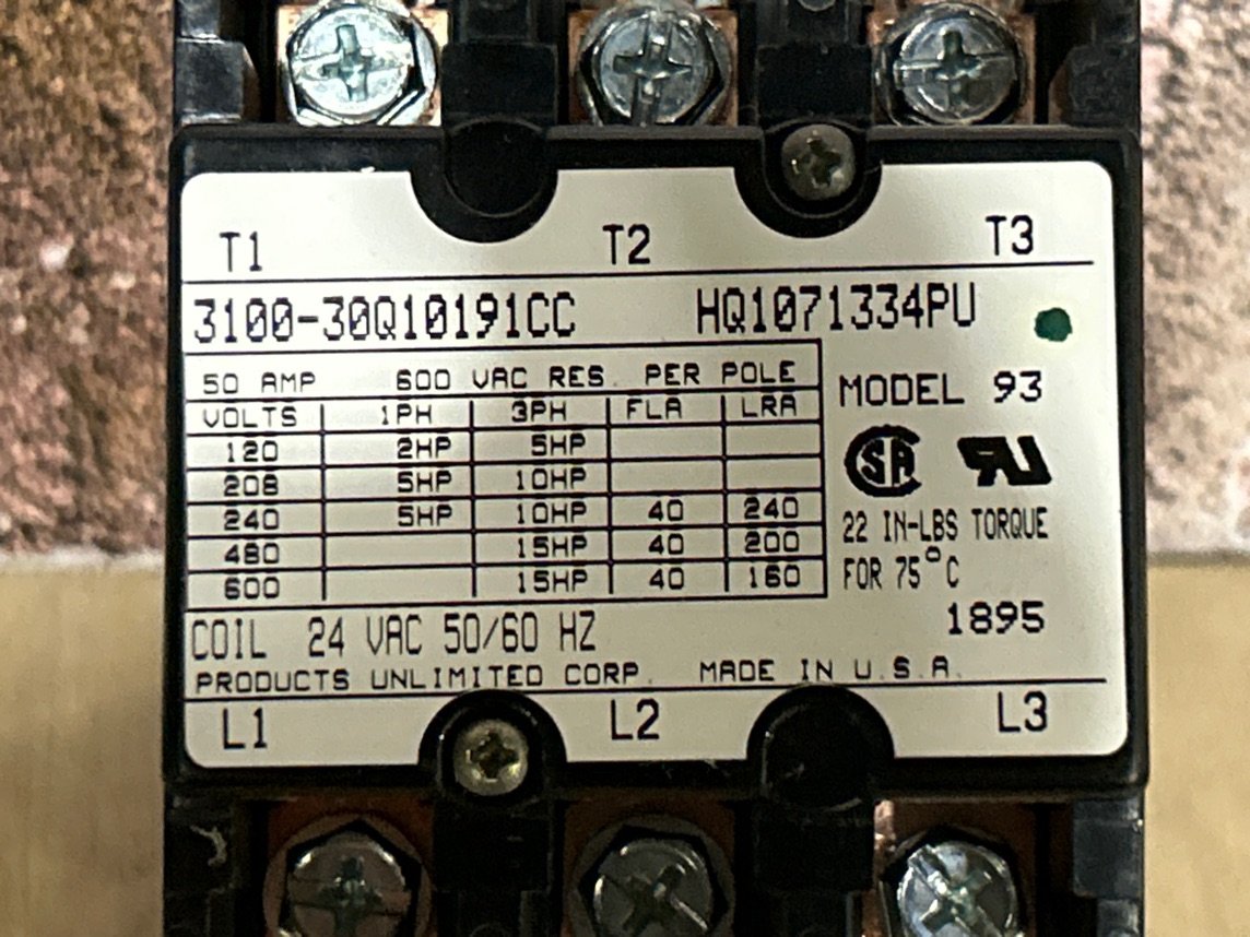 24 V, 50/60 Hz, 40 Amps 3 Pole Contactor