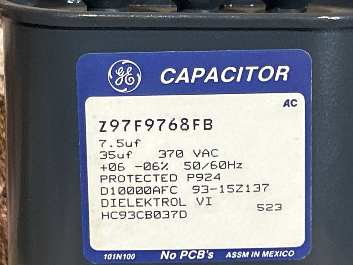 370 Vac, 35+7.5MFD 50/60 Hz, Oval Capacitor