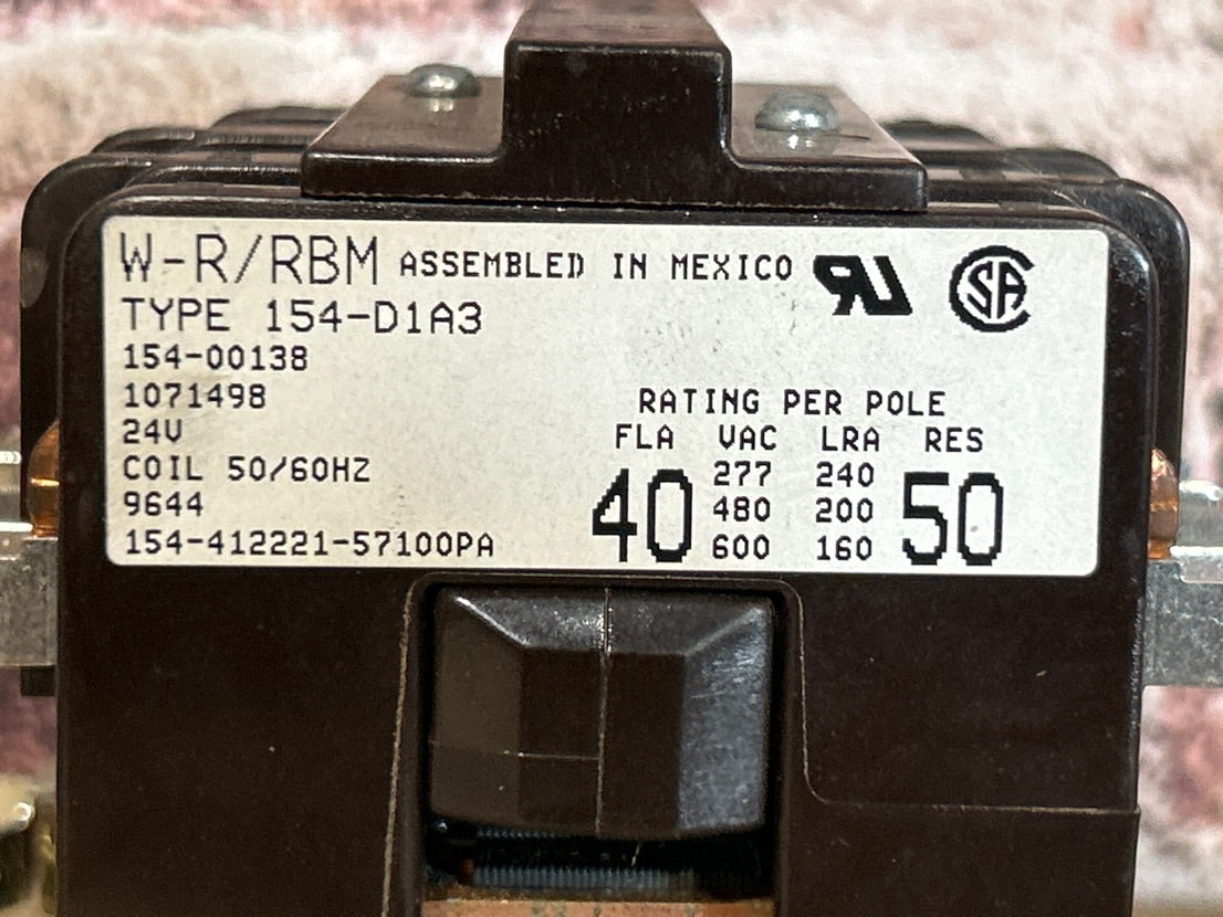 24 V, 50/60 Hz, 40 Amps 3 Pole Contactor