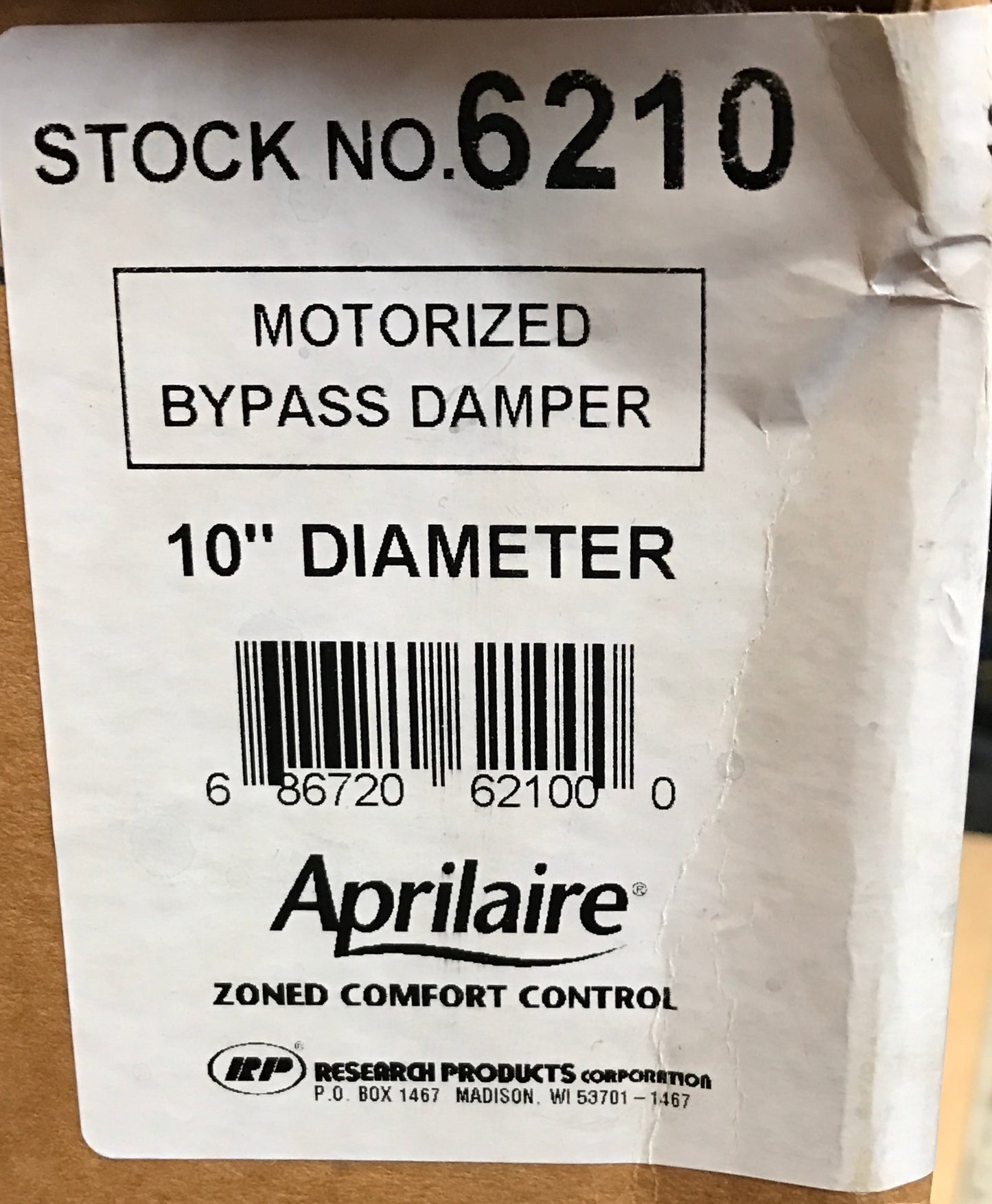 10" STATIC PRESSURE CONTROLLED MOTORIZED BYPASS DAMPER/W 24 VOLT MODULATING ACTUATOR 