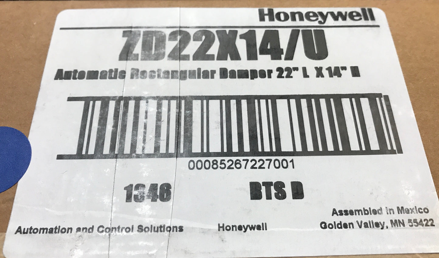 14" X 22" AUTOMATIC RECTANGLE ZONE CONTROLLED MOTORIZED DAMPER/W 24 VOLT SPRING-RETURN MOTOR