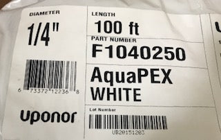 1/4" X 100' WHITE "AQUAPEX" TUBING FOR HOT/COLD DOMESTIC PORTABLE WATER DISTRIBUTION
