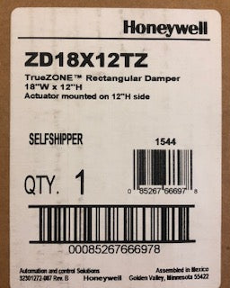 12" X 18" RECTANGLE "TrueZone" ADJUSTABLE MOTORIZED POWER OPEN AND SPRING CLOSE ZONE DAMPER, 24/60/1
