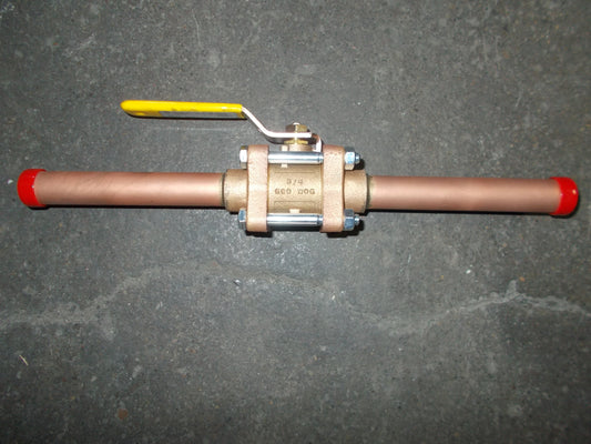 3/4" SWEAT BRONZE BALL VALVE W/EXTENDED TUBE ENDS OXYGEN CLEANED