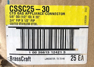 5/8"FPT X 30"LONG "ProCoat" CORRUGATED STAINLESS STEEL GAS APPLIANCE CONNECTOR