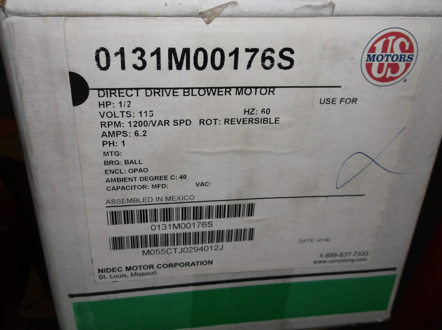 1/2HP ECM DIRECT DRIVE BLOWER MOTOR, 115/60/1 RPM:1200/VARIABLE SPEED