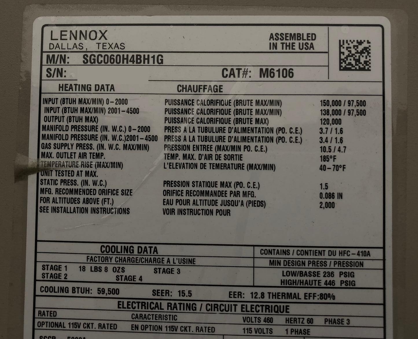 5 TON "STRATEGOS" SERIES DOWNFLOW 2-STAGE GAS/HIGH EFFICIENCY ELECTRIC COOLING BELT DRIVEN PACKAGED ROOFTOP UNIT, 80% 15.5 SEER 460/60/3 R-410A CFM:1650