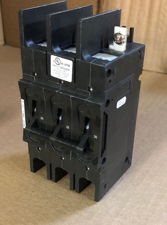 3 POLE 26 AMP "209 MULTI-POLE" SERIES HYDRAULIC MAGNETIC CIRCUIT BREAKER PROTECTOR/FOR MANUAL CONTROLLER APPLICATIONS, 240/60-50/1 OR 3