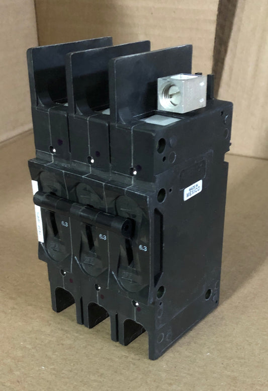 3 POLE 6.3 AMP "219 MULTI-POLE" SERIES HYDRAULIC MAGNETIC CIRCUIT BREAKER PROTECTOR/FOR MANUAL CONTROLLER APPLICATIONS, 600/60-50/1 OR 3