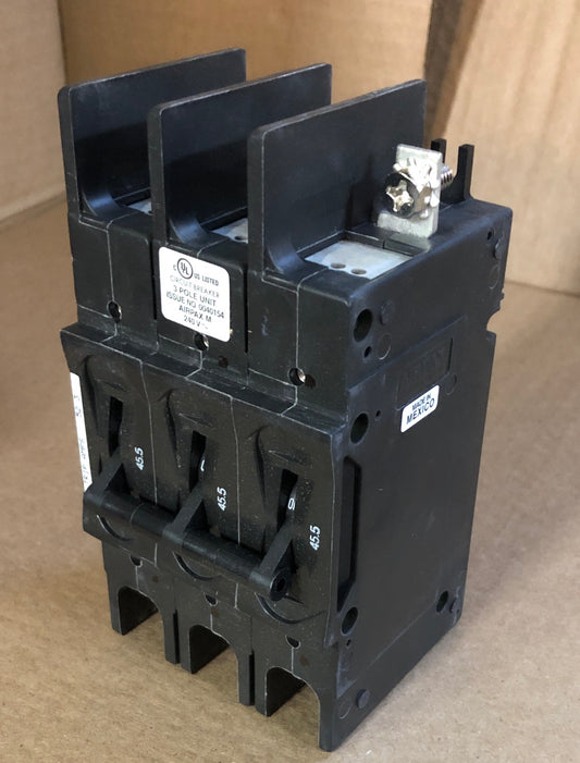 3 POLE 45.5 AMP "209 MULTI-POLE" SERIES HYDRAULIC MAGNETIC CIRCUIT BREAKER PROTECTOR/FOR MANUAL CONTROLLER APPLICATIONS, 240/60-50/1 OR 3
