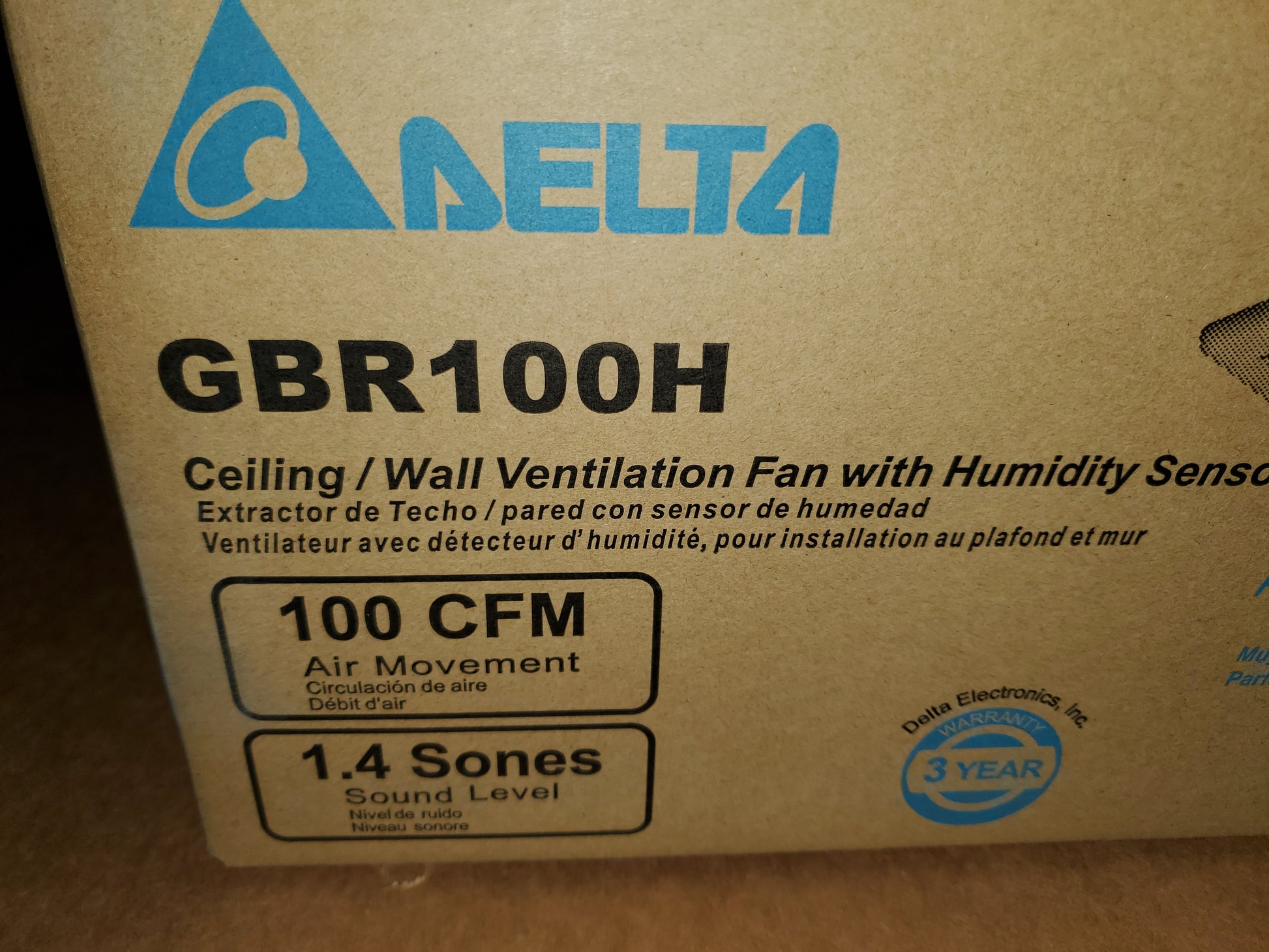 100 CFM CEILING OR WALL MOUNTED EXHAUST FAN WITH HUMIDITY SENSOR, 120/60/1