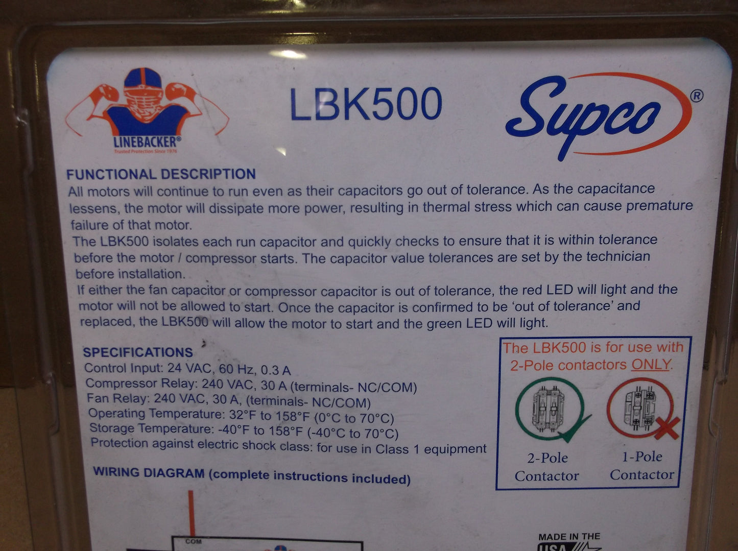 MOTOR PROTECTOR FROM FAULTY CAPACITORS, 1 TO 5 TONS, 110-208-240/50-60/1