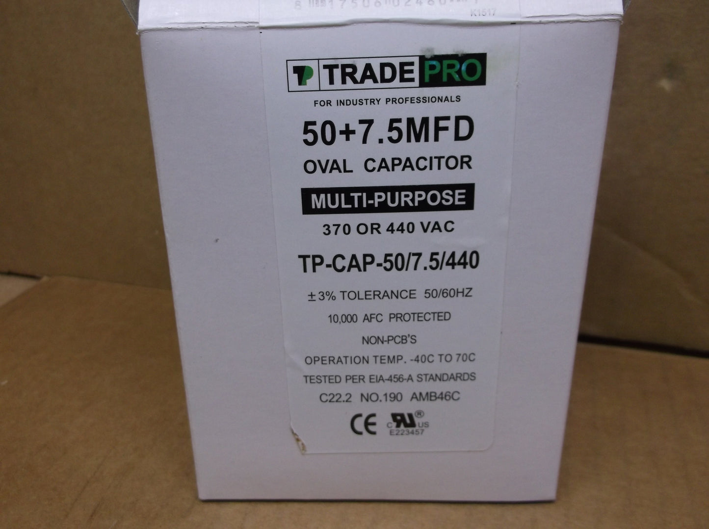 50+7.5 MFD X 440 VAC OVAL DUAL RUN CAPACITOR