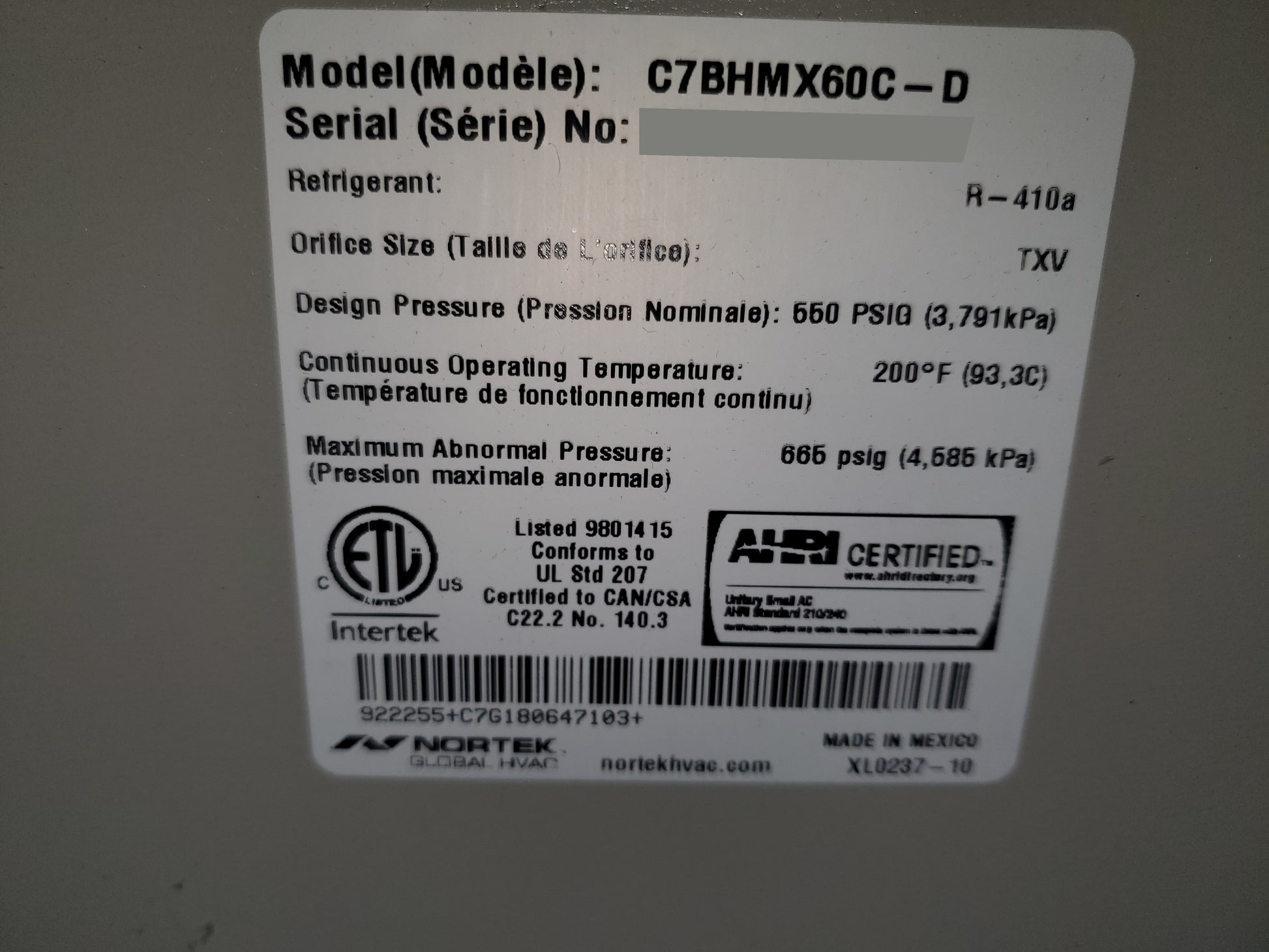 5 TON AC/HP MULTI-POSITION CASED "A" COIL, R-410A CFM 2000