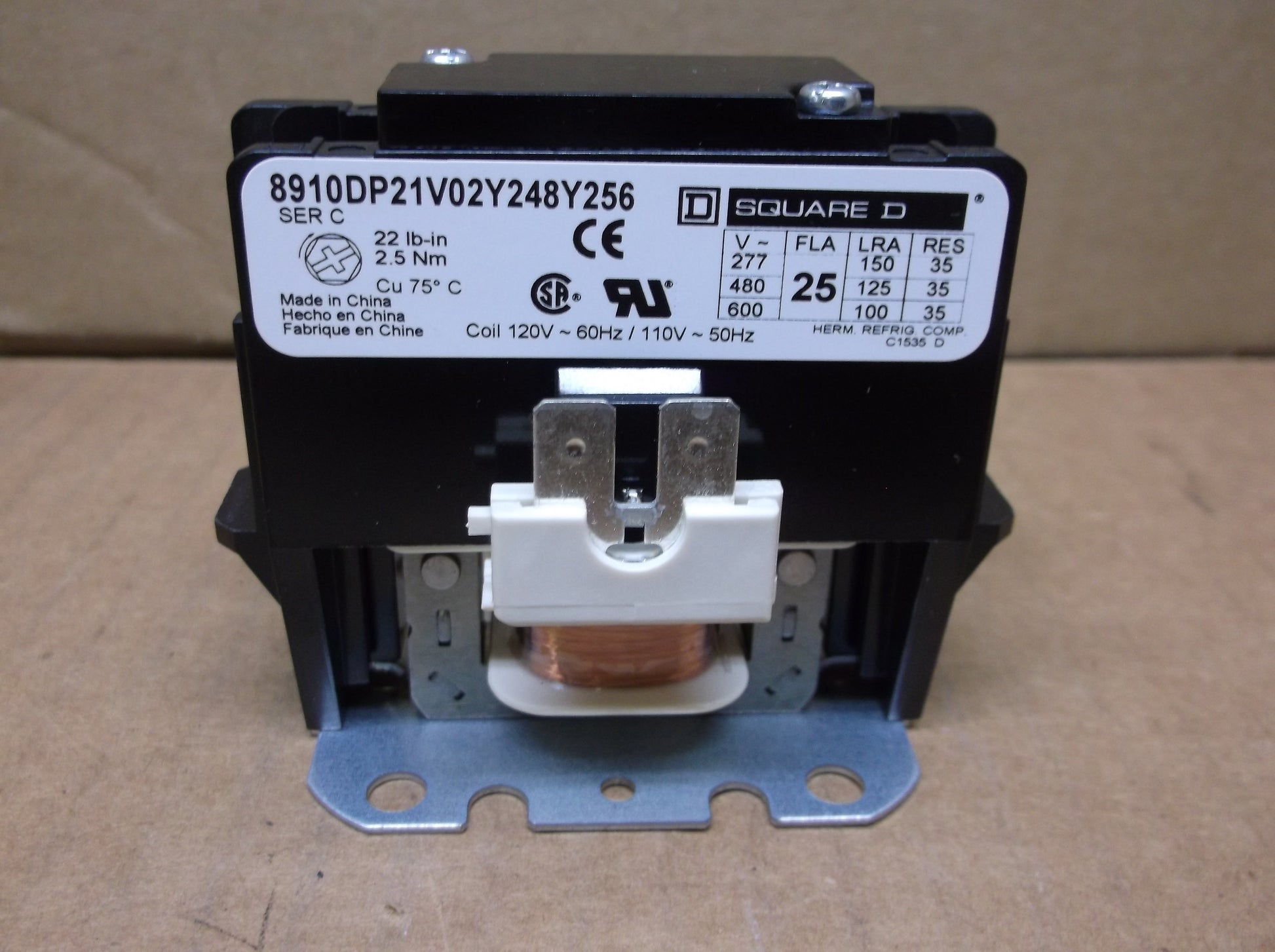 1 POLE 25 AMP CONTACTOR WITH SHUNT, COIL:120VAC, HERTZ:50/60, 600V MAX