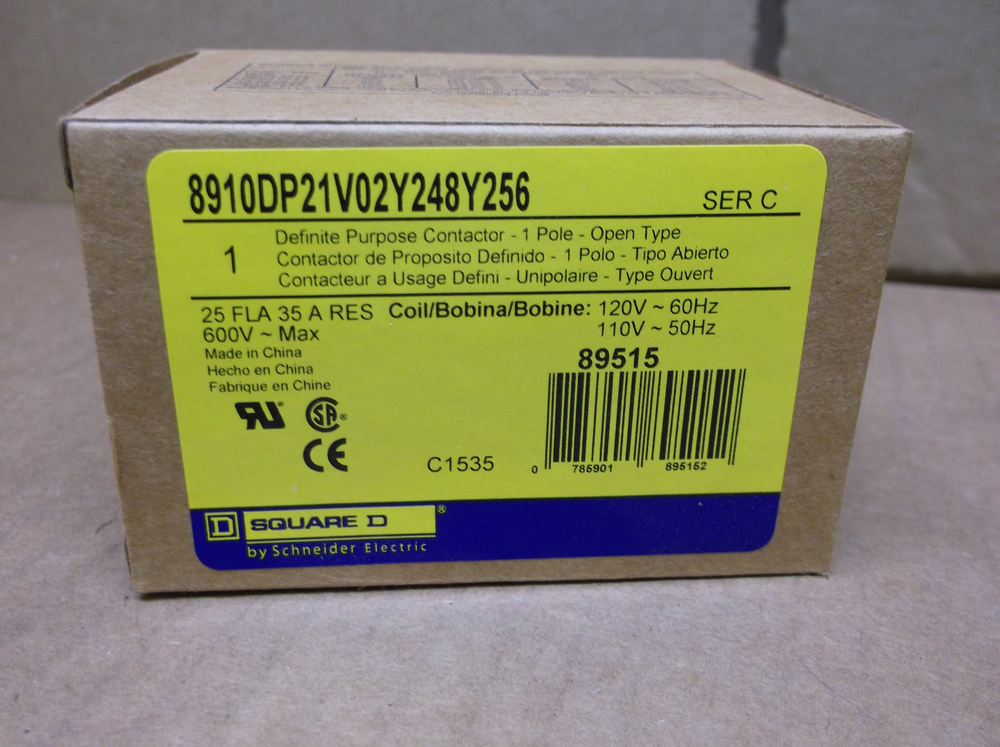 1 POLE 25 AMP CONTACTOR WITH SHUNT, COIL:120VAC, HERTZ:50/60, 600V MAX