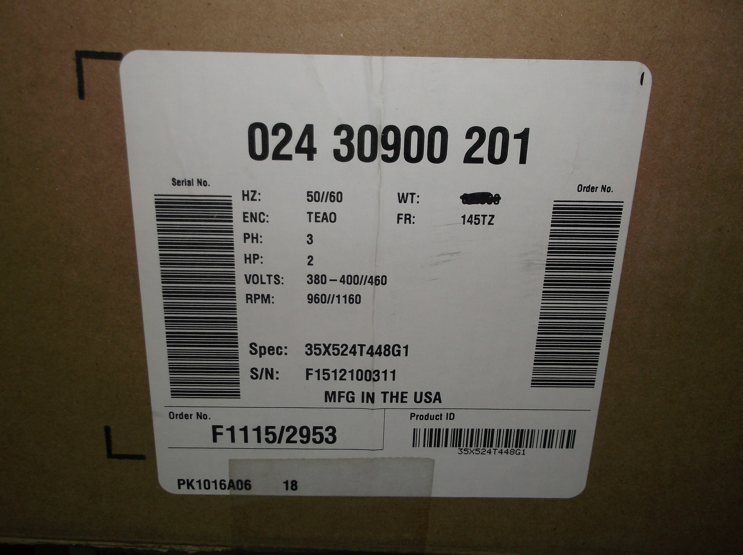 2HP Industrial Marine Duty Fan Motor 460/50-60/3 RPM:1160/1-Speed