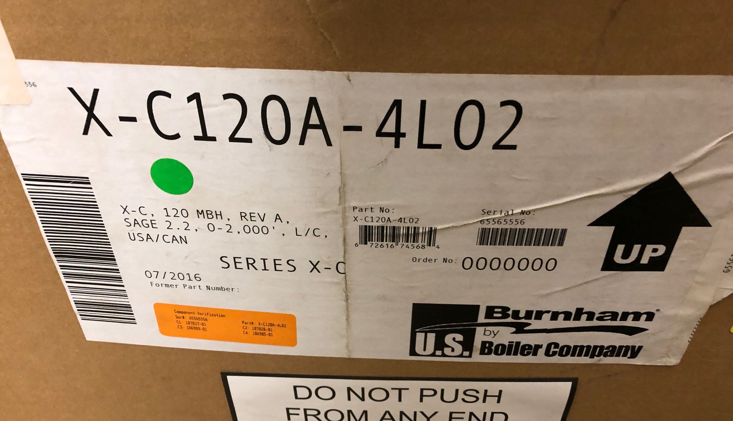 120,000 BTU "X-C" SERIES STAINLESS STEEL CONDENSING DIRECT VENT NATURAL GAS HOT WATER BOILER, 94% 120/60/1