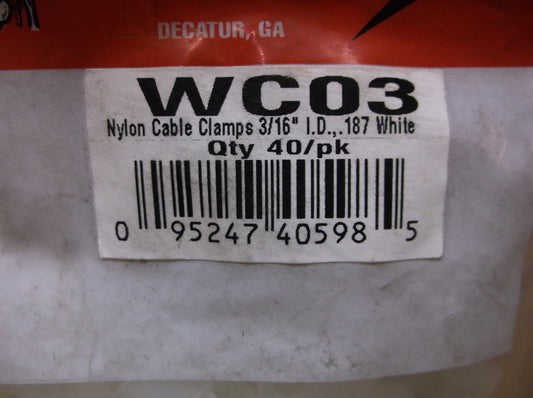 NYLON CABLE CLAMPS 3/16" I.D.  (QTY 40/PACK)