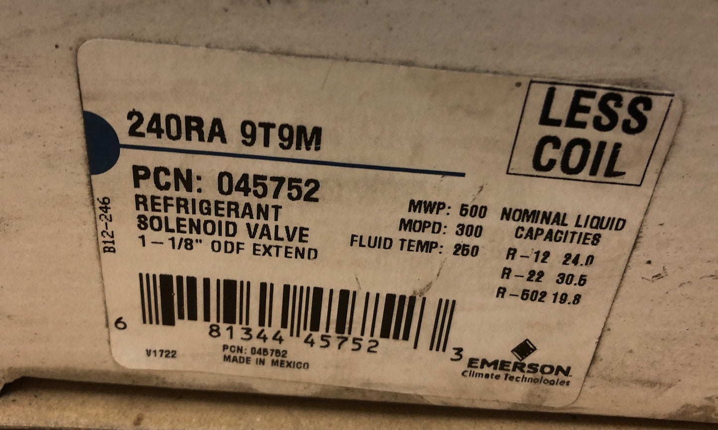 1-1/8" REFRIGERANT SOLENOID VALVE LESS COIL