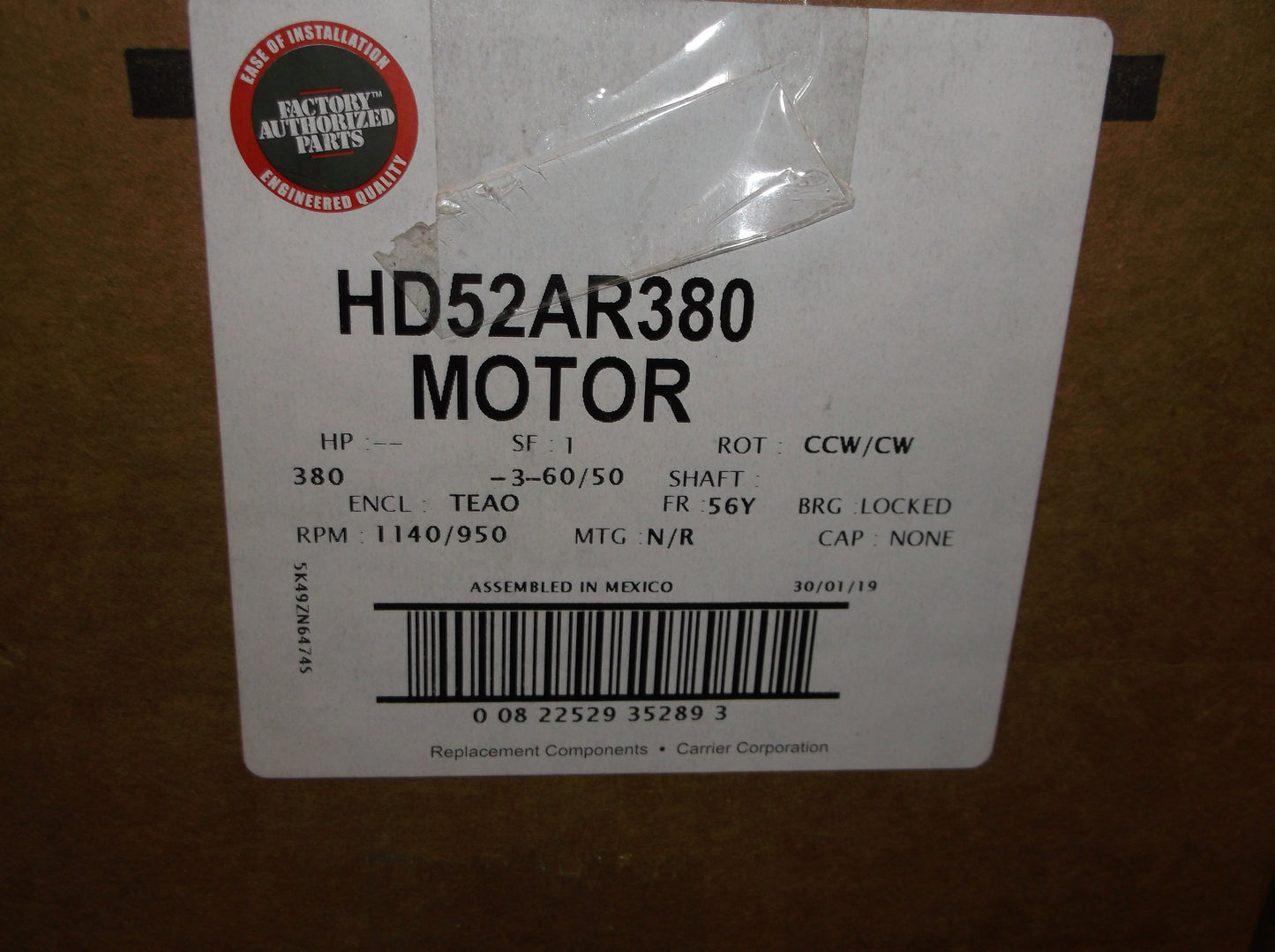 HP-- INVERTER DUTY CONDENSER FAN MOTOR 380/60-50/3 RPM:1140/1-SPEED