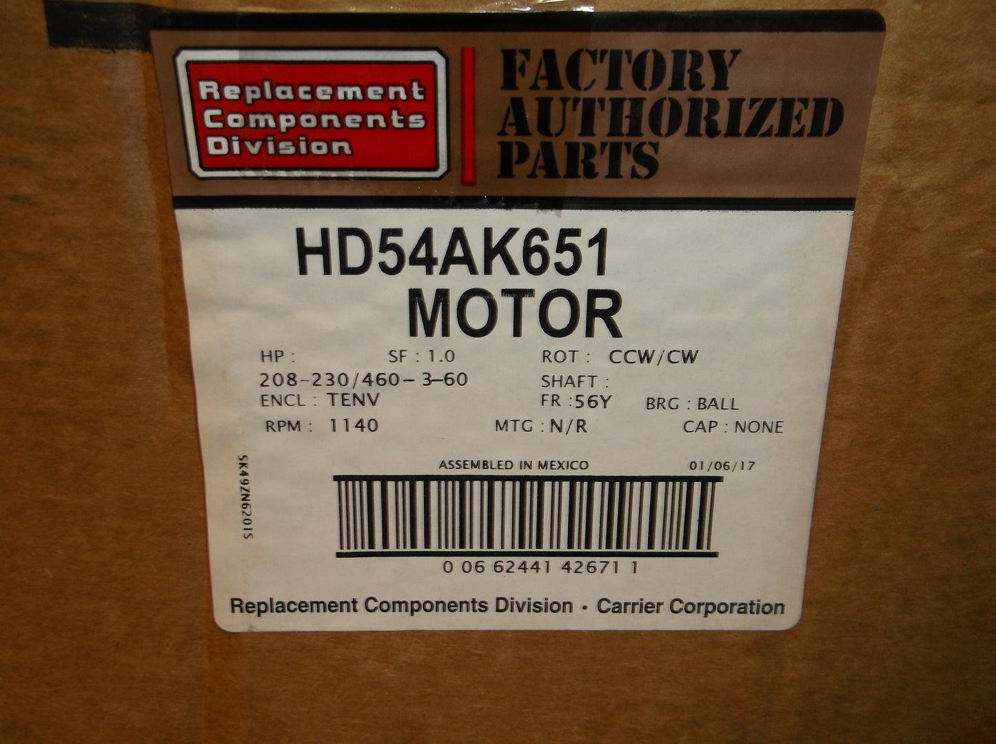 HP-- CONDENSER FAN MOTOR 208-230-460/60/3 RPM:1140/1-SPEED