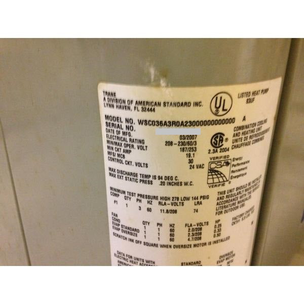 3 TON CONVERTIBLE PACKAGED HEAT PUMP UNIT, 208-230/60/3 R-22