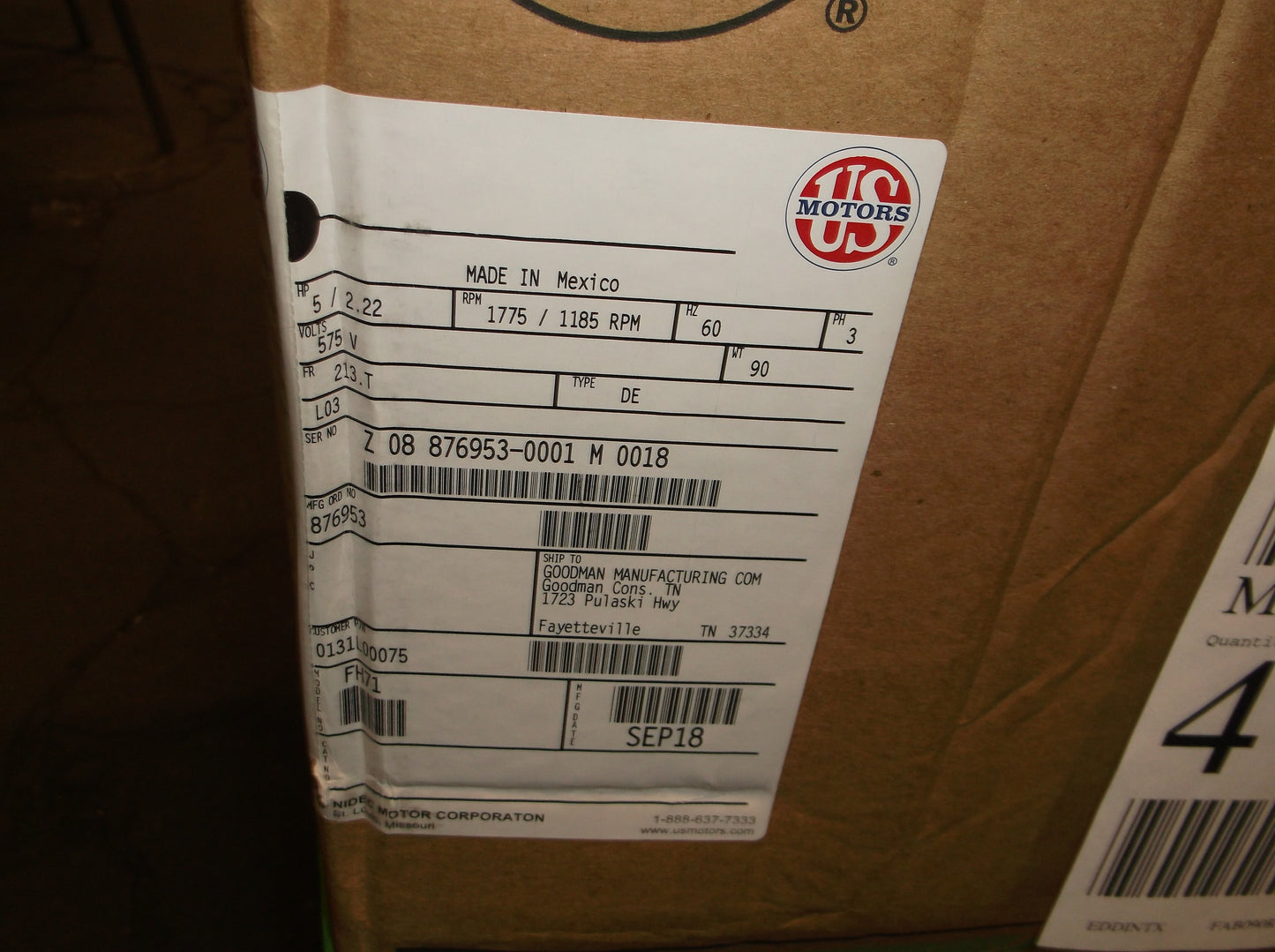 5HP GENERAL PURPOSE MOTOR 575/60-60/3 RPM:1775-1185/2-SPEED