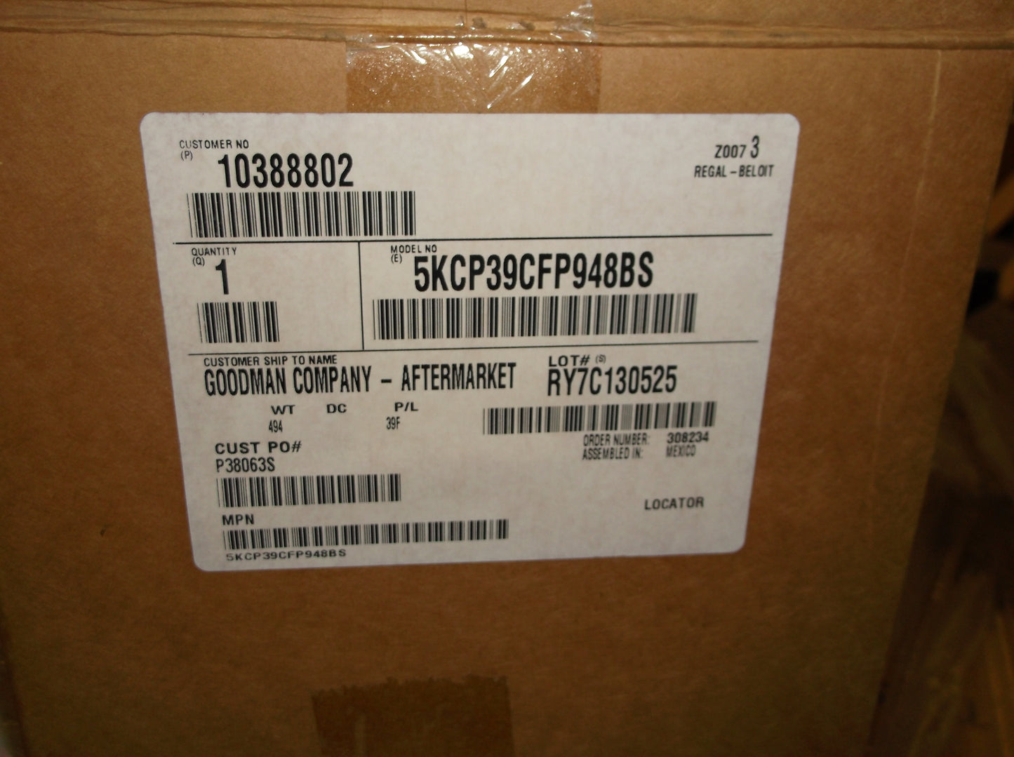 1/25HP CONDENSER FAN MOTOR 265/60/1 RPM:850/1-SPEED